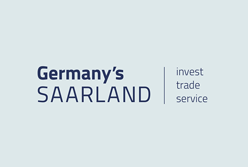 Darstellung des Logos Germany’s Saarland mit den Claimattributen Invest, Trade, Service